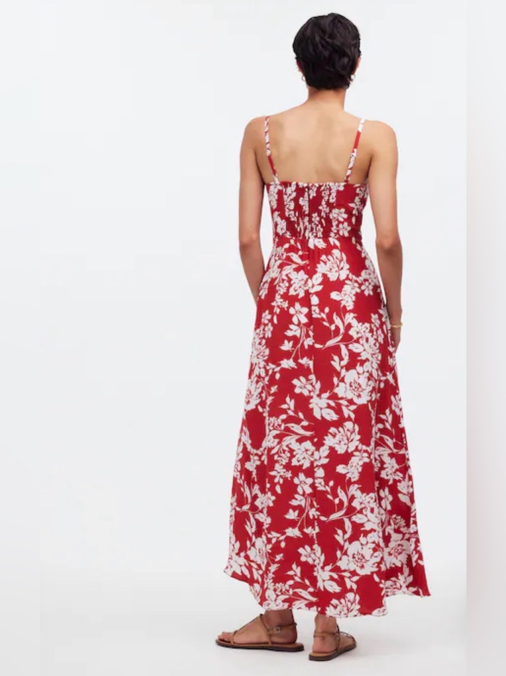 Madewell Square-Neck Tank Dress in Floral Red and White Size 2 - Picture 2 of 7